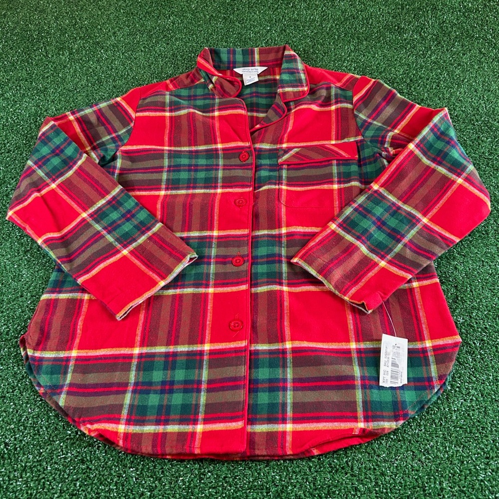 Sleep Sense Portuguese‎ Flannel Plaid Pajama Top Button Up Womens Small NWT